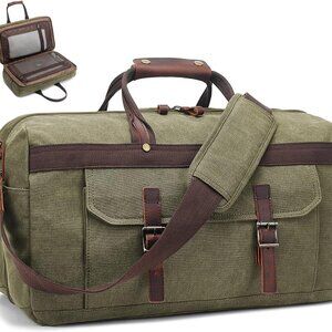 Waterproof Genuine Leather Canvas Travel Duffel Bags for Women Overnight Weekend